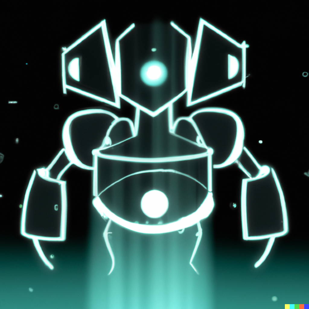 A picture of a robot in tron fashion.
