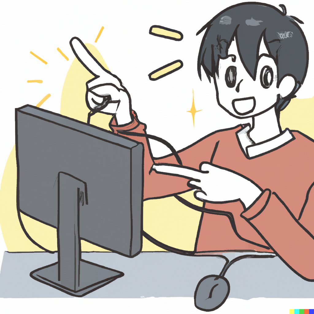 A painting of an enthusiastic individual troubleshooting a computer.