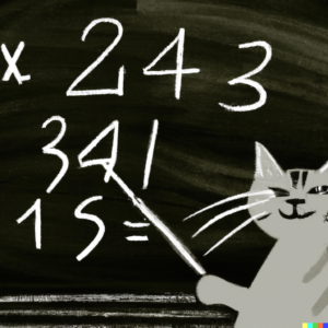 A tomcat doing math at a chalkboard